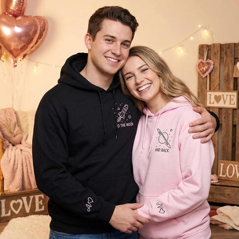 Custom To The Moon And Back Embroidered Hoodies – Matching Couple Hoodie Gift For Valentine or Anniversary in Saudi Arabia