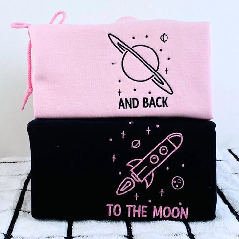 Custom To The Moon And Back Embroidered Hoodies – Matching Couple Hoodie Gift For Valentine or Anniversary in Saudi Arabia