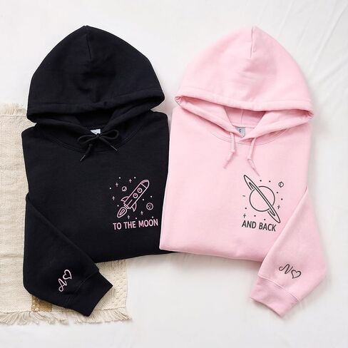 Custom To The Moon And Back Embroidered Hoodies – Matching Couple Hoodie Gift For Valentine or Anniversary in Saudi Arabia