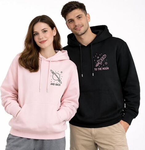 Custom To The Moon And Back Embroidered Hoodies – Matching Couple Hoodie Gift For Valentine or Anniversary in Saudi Arabia