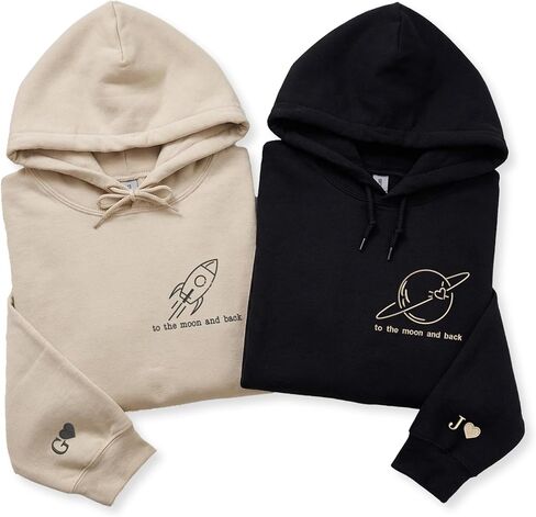Custom To The Moon And Back Embroidered Hoodies – Matching Couple Hoodie Gift For Valentine or Anniversary in Saudi Arabia