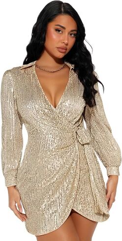 SCHDHTRM Sequin Saprkly Mini Dress Long Sleeve Homecoming V Neck Bodycon Dress Party Prom Cocktail Glitter Dress in Saudi Arabia