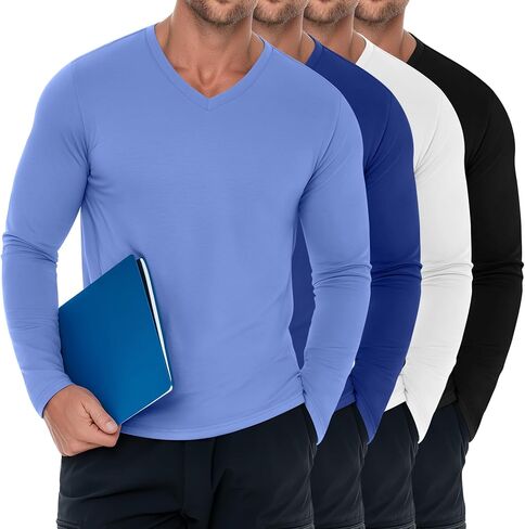 Baggyfly 4 Pack Men's Big and Tall Underscrub Tops, Comfort Long Sleeve V Neck Fitted Layering Shirt for Medical Uniforms in Kuwait
