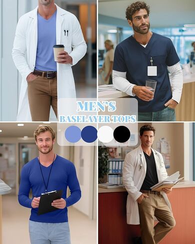 Baggyfly 4 Pack Men's Big and Tall Underscrub Tops, Comfort Long Sleeve V Neck Fitted Layering Shirt for Medical Uniforms in Kuwait