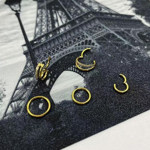 16G Cartilage Double-Hoop Earrings for Women Helix Conch Piercing with Cubic Zirconia 14K Gold Plated Tragus Piercing Surgical Steel Clicker Double Hoop Nose Ring in Saudi Arabia