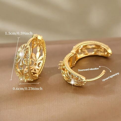 Gold Plated White Cubic Zirconia Floral Hoop Earrings for Women Daily Evening Parties Wear Lightweight Jewelry Earring Gift for Her in Saudi Arabia