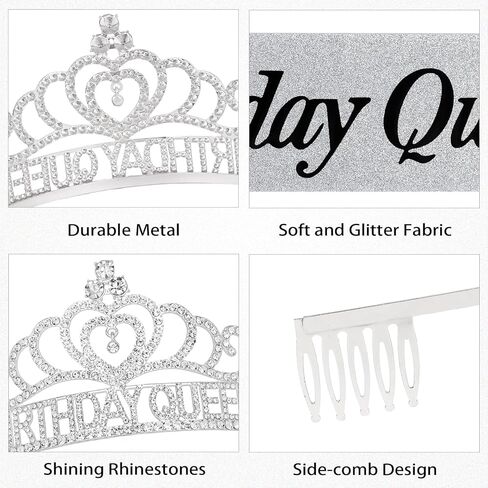 CURASA Silver Birthday Queen Sash and Crown for Girls Adult Woman Crystal Birthday Tiaras for Girls Princess Crowns Decoration for Party Gifts in Saudi Arabia