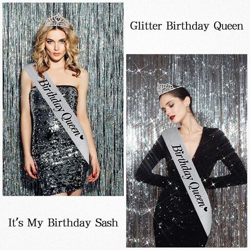CURASA Silver Birthday Queen Sash and Crown for Girls Adult Woman Crystal Birthday Tiaras for Girls Princess Crowns Decoration for Party Gifts in Saudi Arabia