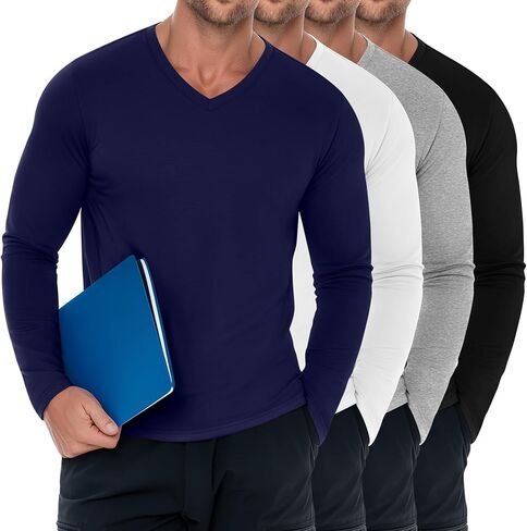 Baggyfly 4 Pack Men's Big and Tall Underscrub Tops, Comfort Long Sleeve V Neck Fitted Layering Shirt for Medical Uniforms in Kuwait