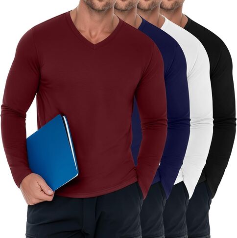 Baggyfly 4 Pack Men's Big and Tall Underscrub Tops, Comfort Long Sleeve V Neck Fitted Layering Shirt for Medical Uniforms in Kuwait
