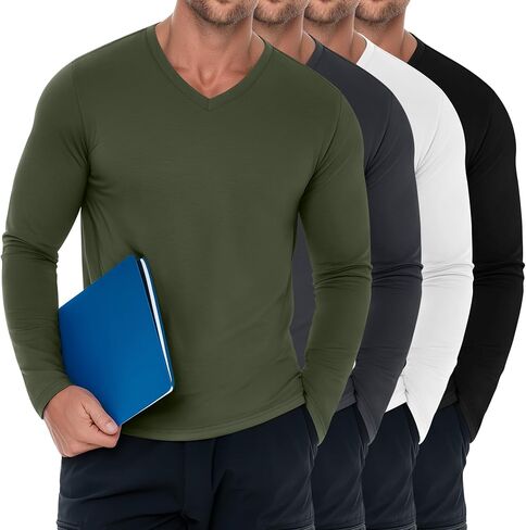 Baggyfly 4 Pack Men's Big and Tall Underscrub Tops, Comfort Long Sleeve V Neck Fitted Layering Shirt for Medical Uniforms in Kuwait