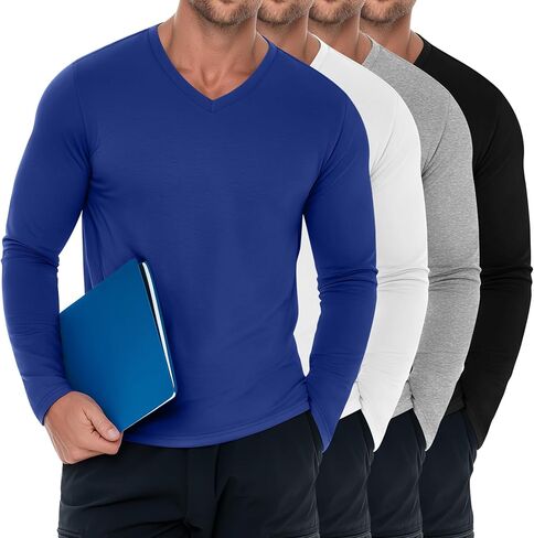 Baggyfly 4 Pack Men's Big and Tall Underscrub Tops, Comfort Long Sleeve V Neck Fitted Layering Shirt for Medical Uniforms in Kuwait
