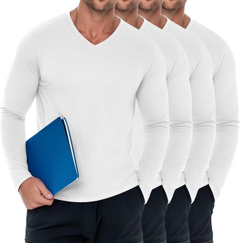 Baggyfly 4 Pack Men's Big and Tall Underscrub Tops, Comfort Long Sleeve V Neck Fitted Layering Shirt for Medical Uniforms in Kuwait