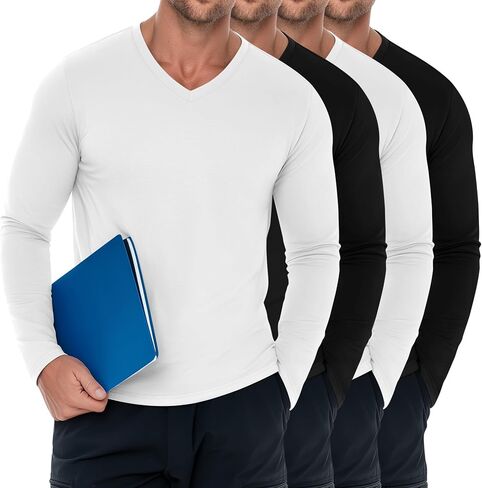 Baggyfly 4 Pack Men's Big and Tall Underscrub Tops, Comfort Long Sleeve V Neck Fitted Layering Shirt for Medical Uniforms in Kuwait