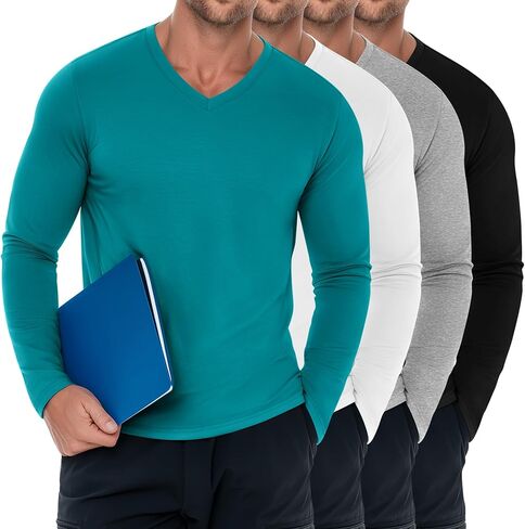 Baggyfly 4 Pack Men's Big and Tall Underscrub Tops, Comfort Long Sleeve V Neck Fitted Layering Shirt for Medical Uniforms in Kuwait