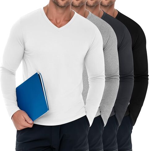 Baggyfly 4 Pack Men's Big and Tall Underscrub Tops, Comfort Long Sleeve V Neck Fitted Layering Shirt for Medical Uniforms in Kuwait