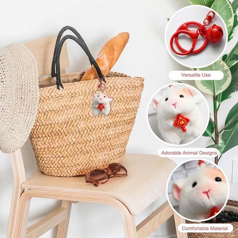 TECHPLUS Cute Guinea Pig Plush Keychain Bag Charm,Chinese New Year Backpack Charm with Lion Dance & Red Lucky Knot in Saudi Arabia