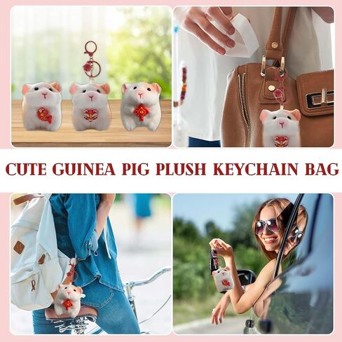 TECHPLUS Cute Guinea Pig Plush Keychain Bag Charm,Chinese New Year Backpack Charm with Lion Dance & Red Lucky Knot in Saudi Arabia