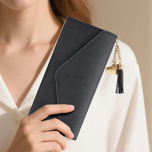 Women Wallet, Tassel Pendant PU Slim Wallet with Multiple Card Slots, Long Wallets for Shopping, Travel, Dating(Black) in Saudi Arabia