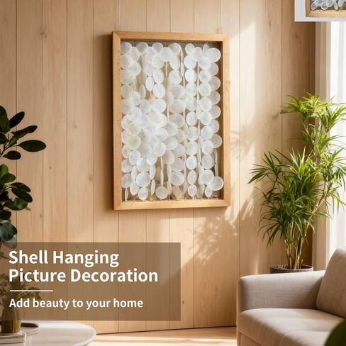 Vechor Handmade 24"x15.7" Capiz Shell Wall Art, Coastal Beach Décor，Solid Wood Frame, Natural White Seashell Hanging for Living Room, Bedroom, Office in Kuwait