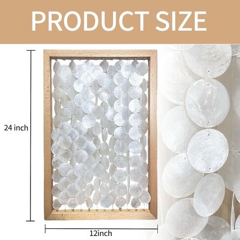 Vechor Handmade 24"x15.7" Capiz Shell Wall Art, Coastal Beach Décor，Solid Wood Frame, Natural White Seashell Hanging for Living Room, Bedroom, Office in Kuwait