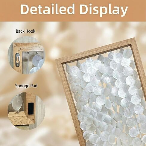 Vechor Handmade 24"x15.7" Capiz Shell Wall Art, Coastal Beach Décor，Solid Wood Frame, Natural White Seashell Hanging for Living Room, Bedroom, Office in Kuwait