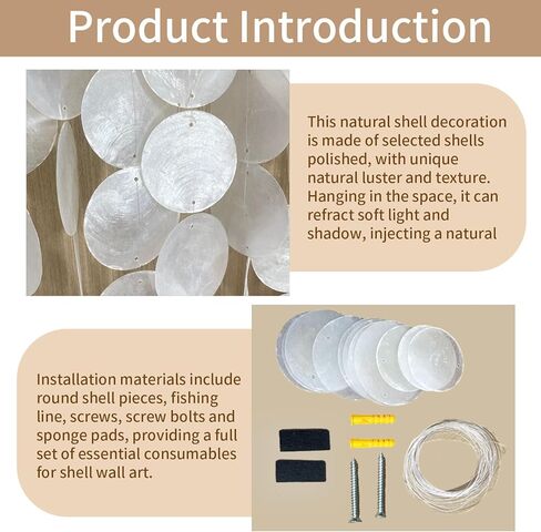 Vechor Handmade 24"x15.7" Capiz Shell Wall Art, Coastal Beach Décor，Solid Wood Frame, Natural White Seashell Hanging for Living Room, Bedroom, Office in Kuwait