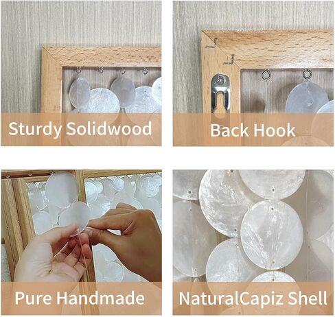 Vechor Handmade 24"x15.7" Capiz Shell Wall Art, Coastal Beach Décor，Solid Wood Frame, Natural White Seashell Hanging for Living Room, Bedroom, Office in Kuwait