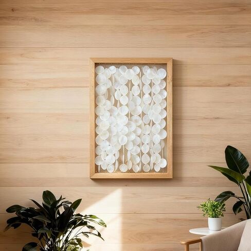 Vechor Handmade 24"x15.7" Capiz Shell Wall Art, Coastal Beach Décor，Solid Wood Frame, Natural White Seashell Hanging for Living Room, Bedroom, Office in Kuwait