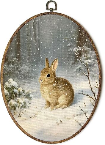 FSTCSV Christmas Santa Reindeer Oval Wall Art Framed, Winter Forest Christmas Santa Canvas Prints Wall Hanging Art, Vintage Rustic Xmas Snowy Winter Oval Walls Decor for Home Bedroom, 8.5x11.5in in Saudi Arabia