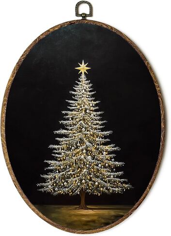 FSTCSV Christmas Santa Reindeer Oval Wall Art Framed, Winter Forest Christmas Santa Canvas Prints Wall Hanging Art, Vintage Rustic Xmas Snowy Winter Oval Walls Decor for Home Bedroom, 8.5x11.5in in Saudi Arabia