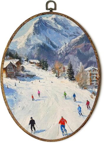 FSTCSV Christmas Santa Reindeer Oval Wall Art Framed, Winter Forest Christmas Santa Canvas Prints Wall Hanging Art, Vintage Rustic Xmas Snowy Winter Oval Walls Decor for Home Bedroom, 8.5x11.5in in Saudi Arabia