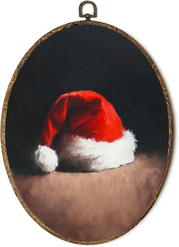 FSTCSV Christmas Santa Reindeer Oval Wall Art Framed, Winter Forest Christmas Santa Canvas Prints Wall Hanging Art, Vintage Rustic Xmas Snowy Winter Oval Walls Decor for Home Bedroom, 8.5x11.5in in Saudi Arabia