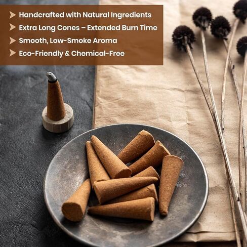 Natural Incense Cones | Rose, Lavender, Mogra (Jasmine) & Sandalwood | Variety Pack - 64 Total Cones (4 Scents x16 Cones) |Hand-Rolled, 100% Organic Non-Toxic, Chemical-Free| Extra Long, Slow Burning in Saudi Arabia