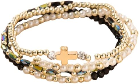 Christian Cross Stretching Bracelet WWJD Cross Crystal Beads Woven Colorful Crystal Elastic Boho Bracelet Adjustable Christian What Would Jesus Do Wristbands for Women Men Religious Jewelry Gifts in Saudi Arabia