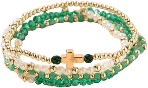 Christian Cross Stretching Bracelet WWJD Cross Crystal Beads Woven Colorful Crystal Elastic Boho Bracelet Adjustable Christian What Would Jesus Do Wristbands for Women Men Religious Jewelry Gifts in Saudi Arabia