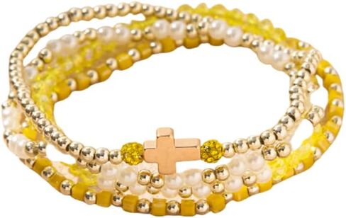 Christian Cross Stretching Bracelet WWJD Cross Crystal Beads Woven Colorful Crystal Elastic Boho Bracelet Adjustable Christian What Would Jesus Do Wristbands for Women Men Religious Jewelry Gifts in Saudi Arabia