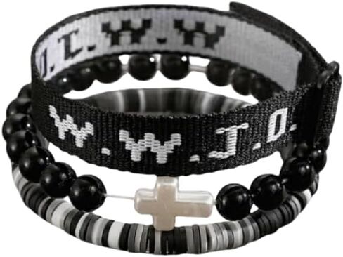 Christian Cross Stretching Bracelet WWJD Cross Crystal Beads Woven Colorful Crystal Elastic Boho Bracelet Adjustable Christian What Would Jesus Do Wristbands for Women Men Religious Jewelry Gifts in Saudi Arabia