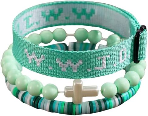 Christian Cross Stretching Bracelet WWJD Cross Crystal Beads Woven Colorful Crystal Elastic Boho Bracelet Adjustable Christian What Would Jesus Do Wristbands for Women Men Religious Jewelry Gifts in Saudi Arabia