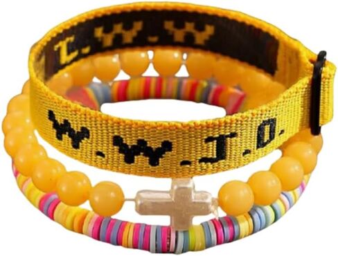 Christian Cross Stretching Bracelet WWJD Cross Crystal Beads Woven Colorful Crystal Elastic Boho Bracelet Adjustable Christian What Would Jesus Do Wristbands for Women Men Religious Jewelry Gifts in Saudi Arabia