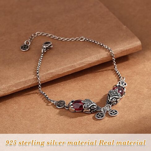 Fengshui Pi Xiu Ruby سوار العملات النحاسية الأساور، 925 أساور مباركة من الفضة الإسترلينية، جذب الثروة والحظ الجيد تميمة عتيقة، ديكور فنغشوي بسيط محظوظ للرجال والنساء in Kuwait