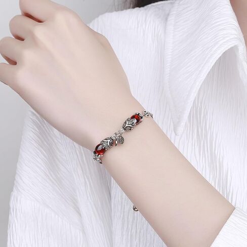 Fengshui Pi Xiu Ruby سوار العملات النحاسية الأساور، 925 أساور مباركة من الفضة الإسترلينية، جذب الثروة والحظ الجيد تميمة عتيقة، ديكور فنغشوي بسيط محظوظ للرجال والنساء in Kuwait