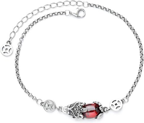 Fengshui Pi Xiu Ruby سوار العملات النحاسية الأساور، 925 أساور مباركة من الفضة الإسترلينية، جذب الثروة والحظ الجيد تميمة عتيقة، ديكور فنغشوي بسيط محظوظ للرجال والنساء in Kuwait