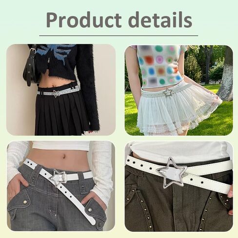 Retro Star Y2k Belt White Adjustable Belts for Women Dresses Skirt Belt Punk Rock Charms for Girls Cowgirl Outfits Vintage Gothic Clothing Accessories Y2k Belts for Women Girls Gen Z Clothes in Saudi Arabia