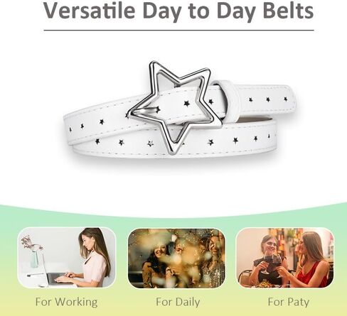 Retro Star Y2k Belt White Adjustable Belts for Women Dresses Skirt Belt Punk Rock Charms for Girls Cowgirl Outfits Vintage Gothic Clothing Accessories Y2k Belts for Women Girls Gen Z Clothes in Saudi Arabia