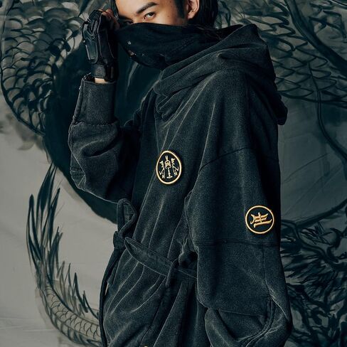 XYXIONGMAO Men's Black Futuristic Techwear Streetwear Hoodies Japanese Hip Hop Kanji Designer Baggy Hoodie in Saudi Arabia