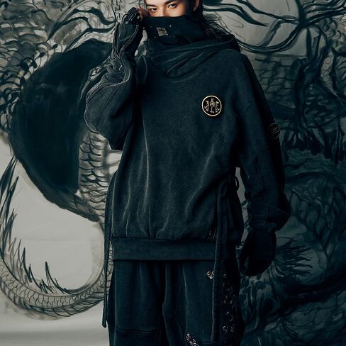 XYXIONGMAO Men's Black Futuristic Techwear Streetwear Hoodies Japanese Hip Hop Kanji Designer Baggy Hoodie in Saudi Arabia
