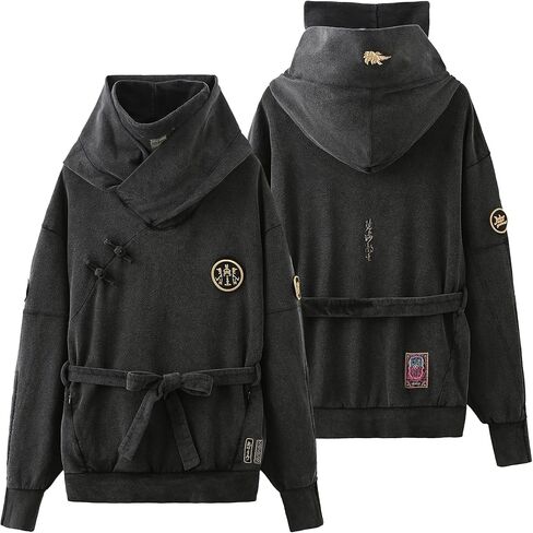 XYXIONGMAO Men's Black Futuristic Techwear Streetwear Hoodies Japanese Hip Hop Kanji Designer Baggy Hoodie in Saudi Arabia
