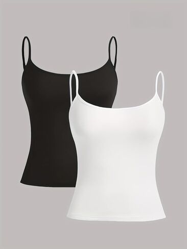 2 Pack Women's Spaghetti Strap Camisole Tank Tops - Adjustable Basic Sleeveless Blouse for Layering, Casual & Daily Wear in Saudi Arabia
