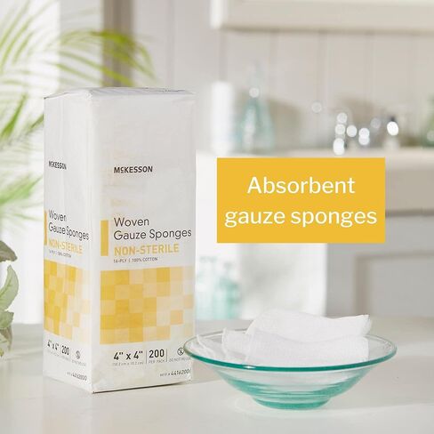 McKesson Woven Gauze Sponges, 16-Ply Non-Sterile, 100% Cotton, 4 in x 4 in, 200 per Pack, 1 Pack in Saudi Arabia